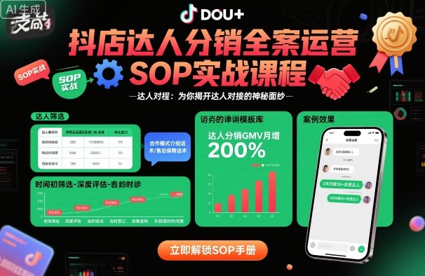 抖店达人分销全案运营SOP实战课程，为你揭开达人对接的神秘面纱-网赚项目众筹网