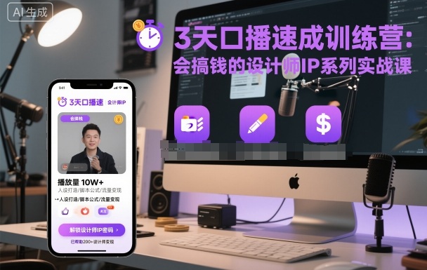 3天口播速成训练营，会搞钱的设计师IP系列实战课-网赚项目众筹网