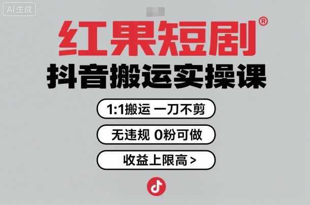 红果短剧拉新之抖音搬运实操课，1：1搬运，一刀不剪，无违规，0粉可做，收益上限高-网赚项目众筹网