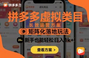 拼多多虚拟类目长效运营方案：矩阵化落地玩法，新手也能轻松日入1k+-网赚项目众筹网