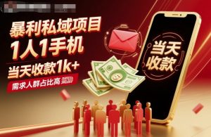 暴利私域项目1人1手机，当天收款1k+，需求人群占比高，当天就能见到钱-网赚项目众筹网