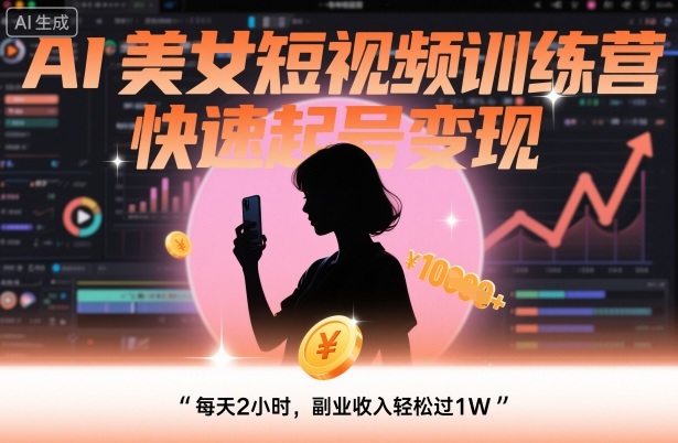 AI美女短视频训练营，快速起号变现，每天2小时，副业收入轻松过1W-网赚项目众筹网