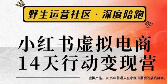 小红书虚拟电商14天变现训练营3.0，​虚拟产品，2025年普通人在小红书最后的搞钱机会-网赚项目众筹网