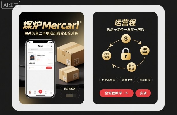 煤炉Mercari国外闲鱼二手电商运营实战全流程，仿品高利润，简单上手，闷声搞钱-网赚项目众筹网