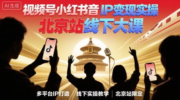 视频号小红书抖音IP变现实操北京站线下大课，40+行业短视频高变现姿势，100+IP高变现实操技术-网赚项目众筹网
