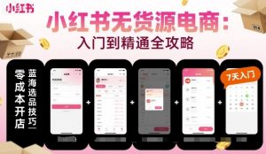 小红书无货源电商,入门到精通,开店+选品+笔记+剪辑+赛道+内容-网赚项目众筹网