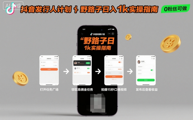 抖音发行人计划全新野路子玩法，随时随地，只要有手机，就能操作，日入1k+【揭秘】-网赚项目众筹网