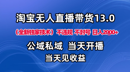 淘宝无人直播13.0，公域私域技术，不封号，不违规布局下半年旺季赛道，日入1K+（独家技术）【揭秘】-网赚项目众筹网