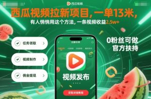 西瓜视频拉新项目，一单13米，有人悄悄用这个方法，一条视频收益2.5w+（附详细教程）-网赚项目众筹网