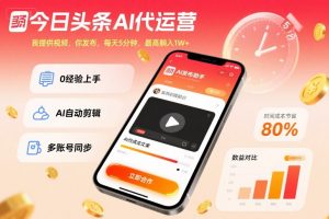 今日头条AI代运营,我提供视频,你发布,每天5分钟,最高躺入1W+【揭秘】-网赚项目众筹网