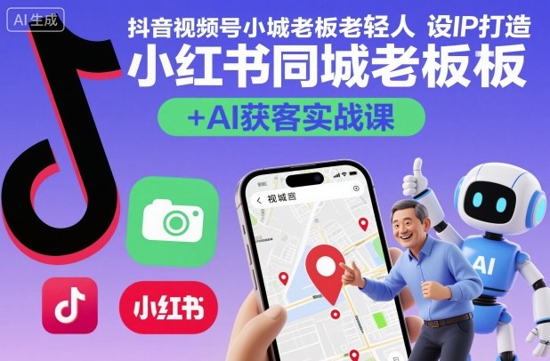 抖音视频号小红书同城老板轻人设IP打造+AI获客实战课，人设打造-算法拆解-拍摄剪辑-内容运营-AI创作-网赚项目众筹网