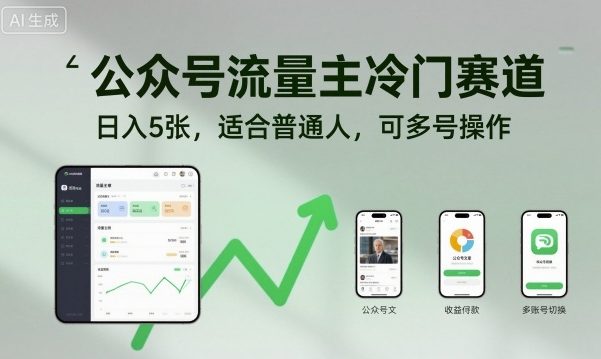 公众号流量主冷门赛道，日入5张，适合普通人，可多号操作-网赚项目众筹网