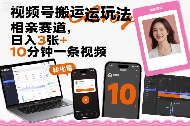 视频号搬运玩法，相亲赛道，日入3张+，10分钟一条视频-网赚项目众筹网