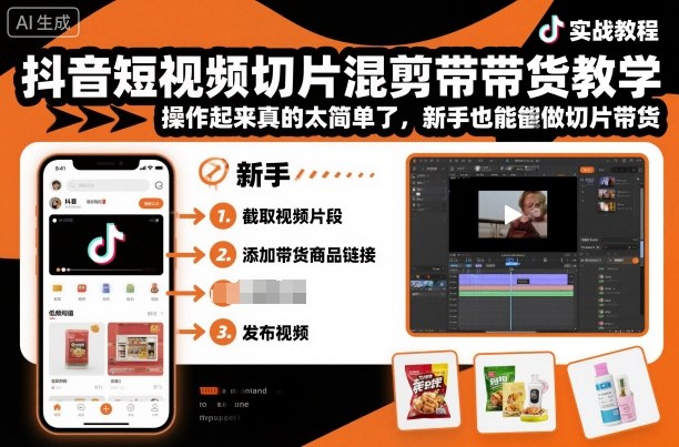 抖音短视频切片混剪带货教学，操作起来真的太简单了，新手也能做切片带货-网赚项目众筹网