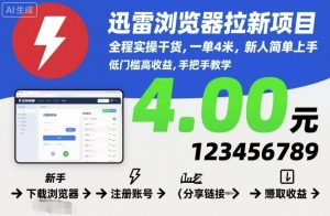 迅雷浏览器拉新项目，全程实操干货，一单4米，新人简单上手-网赚项目众筹网