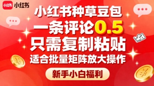 小红书种草豆包，一条评论0.5，只需复制粘贴，适合批量矩阵放大操作，新手小白福利-网赚项目众筹网