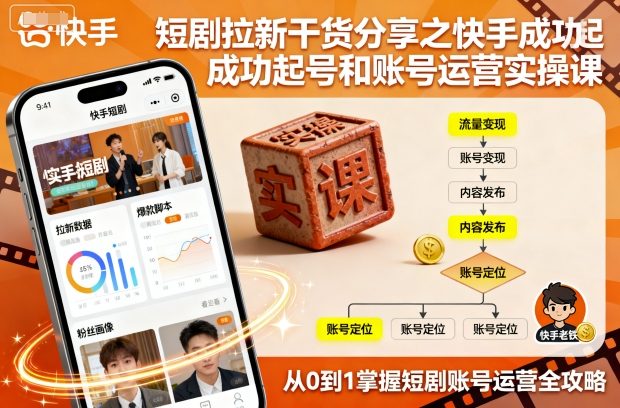 短剧拉新干货分享之快手成功起号和账号运营实操课-网赚项目众筹网