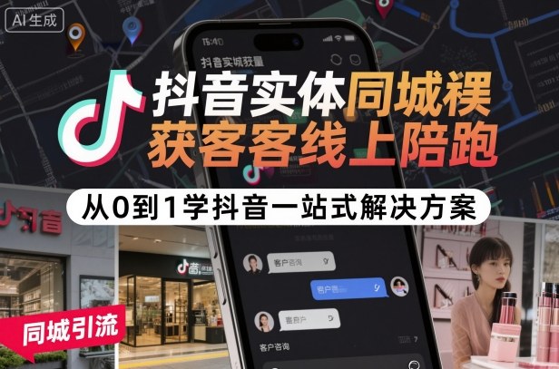 抖音实体同城获客线上陪跑，从0到1学抖音一站式解决方案-网赚项目众筹网