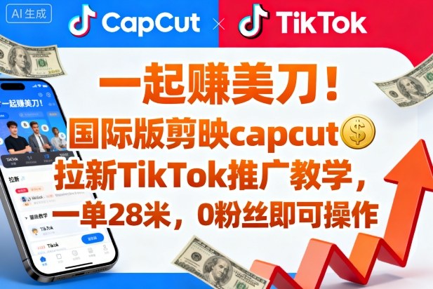 一起賺美刀！国际版剪映capcut拉新TikTok推广教学，一单28米，0粉丝即可操作（附推广入口和教学）-网赚项目众筹网