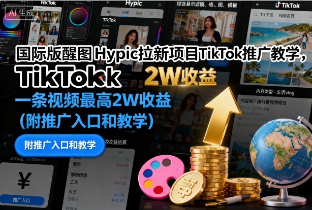 国际版醒图Hypic拉新项目TikTok推广教学，一条视频最高2W收益（附推广入口和教学）-网赚项目众筹网