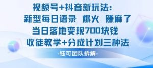 视频号加抖音新玩法:爆火新型每日语录,收徒教学加分成计划,三种变现玩法,当日变现7张-网赚项目众筹网