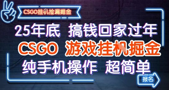 25年底搞钱回家过年，CSGO游戏挂G掘金，纯手机操作超简单【揭秘】-网赚项目众筹网