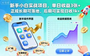 新手小白实战项目,单日收益3张+,正规长期可落地,后期可实现日收1k+【揭秘】-网赚项目众筹网