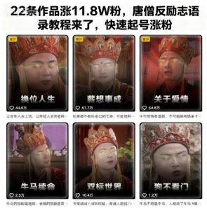 22条作品涨11.8W粉,唐僧反励志语录教程来了,快速起号涨粉-网赚项目众筹网