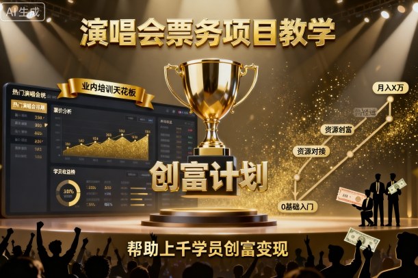 演唱会票务项目教学，业内培训天花板，帮助上千学员创富变现-网赚项目众筹网