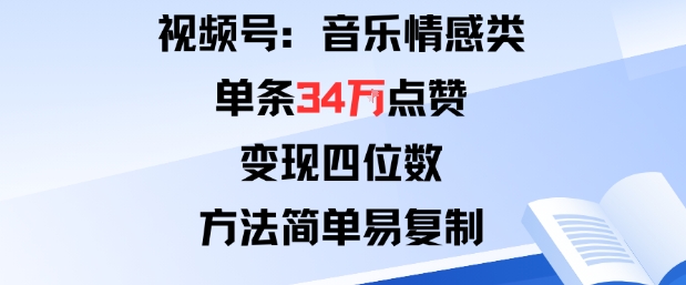 视频号分成计划新玩法：音乐情感类单条34W点赞，变现四位数，方法简单易复制-网赚项目众筹网