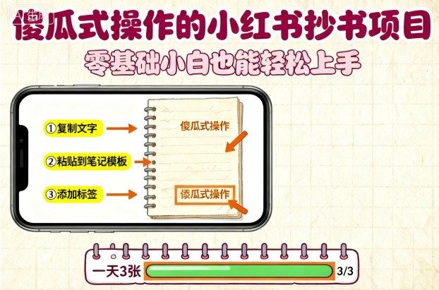 傻瓜式操作的小红书抄书项目，会复制粘贴就行，零基础小白也能一天3张-网赚项目众筹网