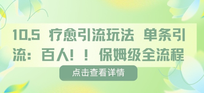 疗愈引流玩法，单条引流百人，保姆级全流程-网赚项目众筹网