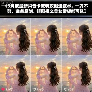 9月底最新抖音卡双特效搬运技术,一刀不剪,条条原创,短剧推文美女带货都可以-网赚项目众筹网