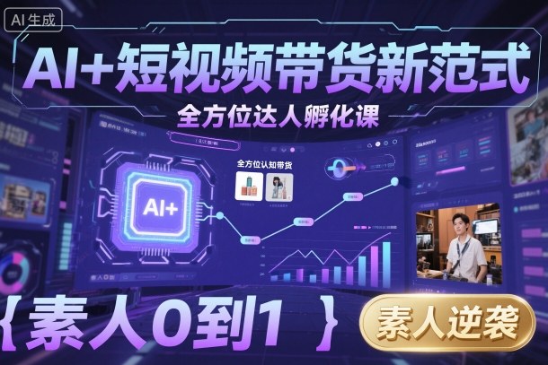 AI+短视频带货新范式全方位达人孵化课，素人也可以从0到1，全方位认知短视频带货-网赚项目众筹网