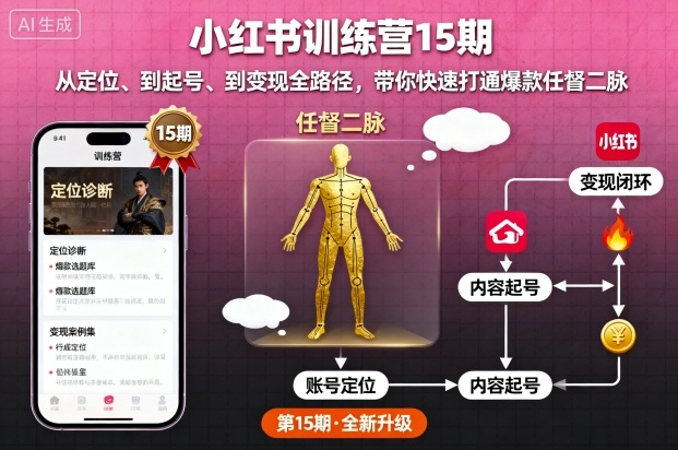 小红书训练营15期，从定位、到起号、到变现全路径，带你快速打通爆款任督二脉-网赚项目众筹网