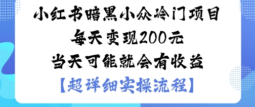 小红书暗黑小众冷门项目每天变现2张当天可能就会有收益-网赚项目众筹网