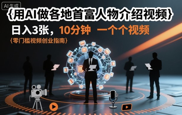 用AI做各地首富人物介绍视频，日入3张，10分钟一个视频-网赚项目众筹网