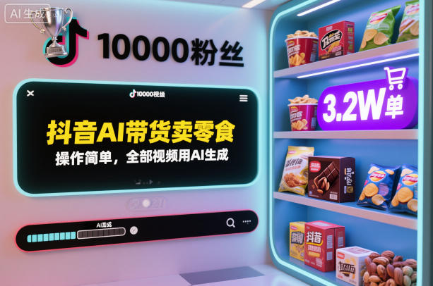 抖音AI带货卖零食，操作简单，全部视频用AI生成，一万粉丝，卖了3.2W单-网赚项目众筹网