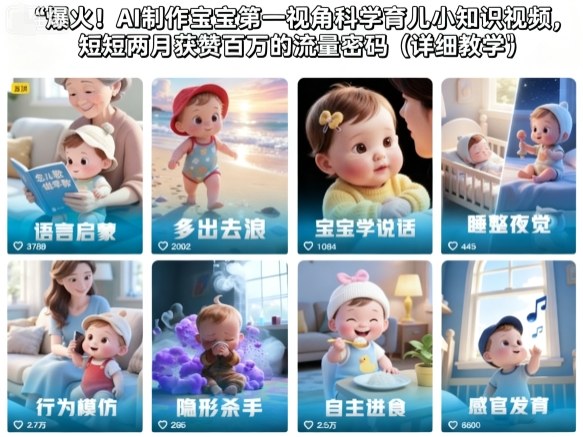 爆火！AI制作宝宝第一视角科学育儿小知识视频，短短两月获赞百万的流量密码（详细教学）-网赚项目众筹网