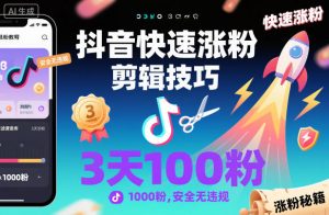 抖音快速涨粉剪辑技巧,3天1000粉,安全无违规-网赚项目众筹网