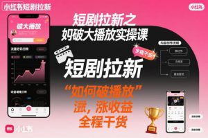 短剧拉新之小红书如何破大播放实操课，如何破播放，涨收益，全程干货-网赚项目众筹网