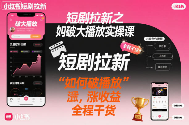 短剧拉新之小红书如何破大播放实操课，如何破播放，涨收益，全程干货-网赚项目众筹网
