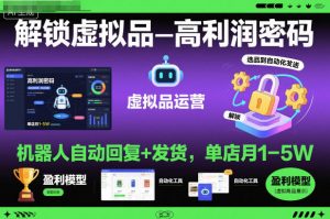 解锁虚拟品高利润密码:机器人自动回复+发货,单店月1-5W【揭秘】-网赚项目众筹网