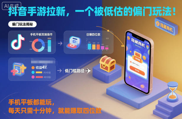抖音手游拉新，一个被低估的偏门玩法！手机平板都能玩，每天只需十分钟，就能賺取四位数【揭秘】-网赚项目众筹网
