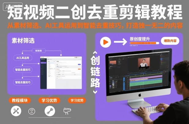短视频二创去重剪辑教程，从素材筛选、AI工具运用到智能去重技巧，打造独一无二的内容-网赚项目众筹网
