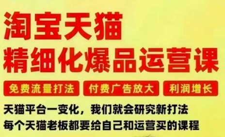 淘宝天猫精细化爆品运营课，免费流量打法-付费广告放大-利润增长-三大核心痛点，一次全部解决-网赚项目众筹网