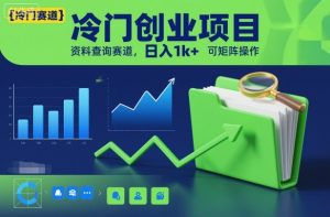 冷门创业项目，资料查询赛道，日入1k+，可矩阵操作-网赚项目众筹网