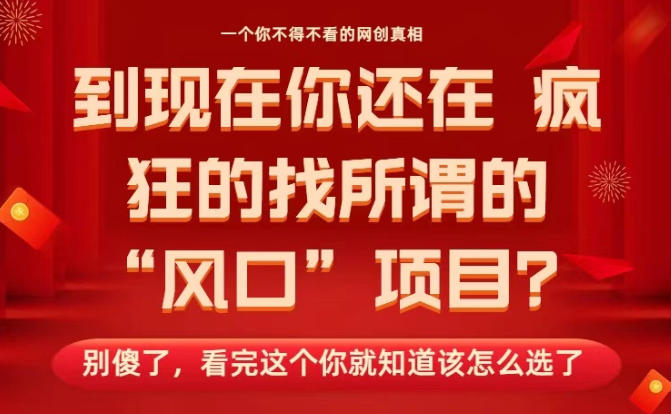 马上26年了，你还在找所谓的风口项目？别傻了，看完这个你全都懂了！【揭秘】-网赚项目众筹网