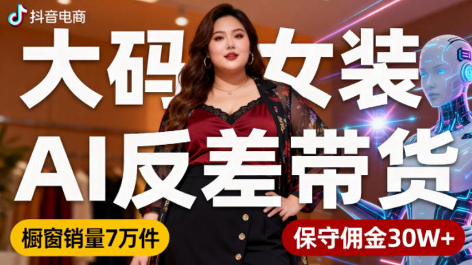 抖音小众赛道，大码女装AI反差带货，不用直播，每天6条作品，橱窗卖7万件，保守佣金30W+-网赚项目众筹网