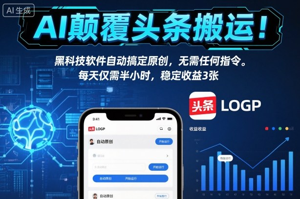 AI颠覆头条搬运！黑科技软件自动搞定原创，无需任何指令。每天仅需半小时，稳定收益3张【揭秘】-网赚项目众筹网